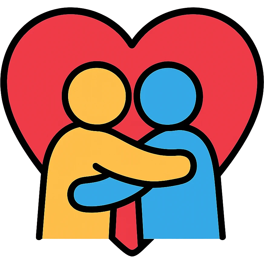 A heart with two people embracing, "Iubind pe cineva" emoji