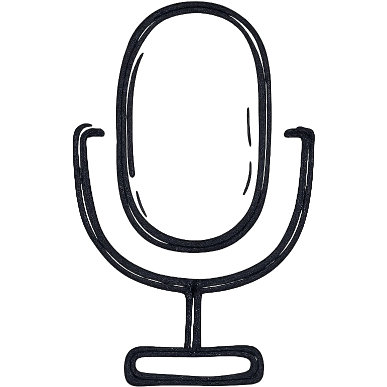 Microphone for recording icon, hand drawn, black outlines, no fill, simple and clean, front view emoji