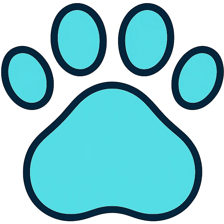 Cyan pawprint, animal paw with pads and toes, light cyan color emoji
