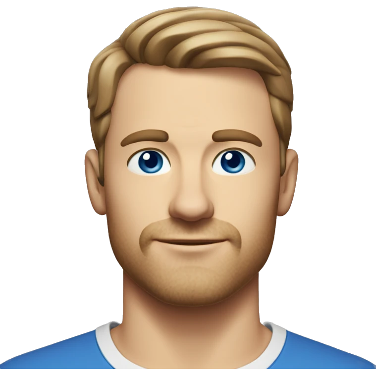 A head and shoulders shot of a 34 year old white man, with short brown hair, with stubble facial hair,   with blue eyes wearing a t-shirt. emoji