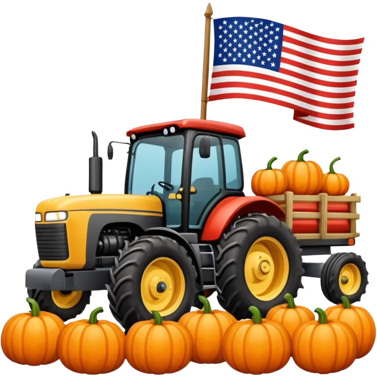 Fall hay bale trailer rides with USA flag on tractor emoji