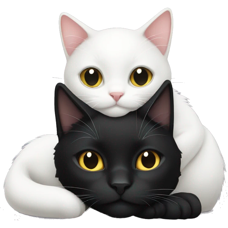 black cat and white cat cuddling  emoji