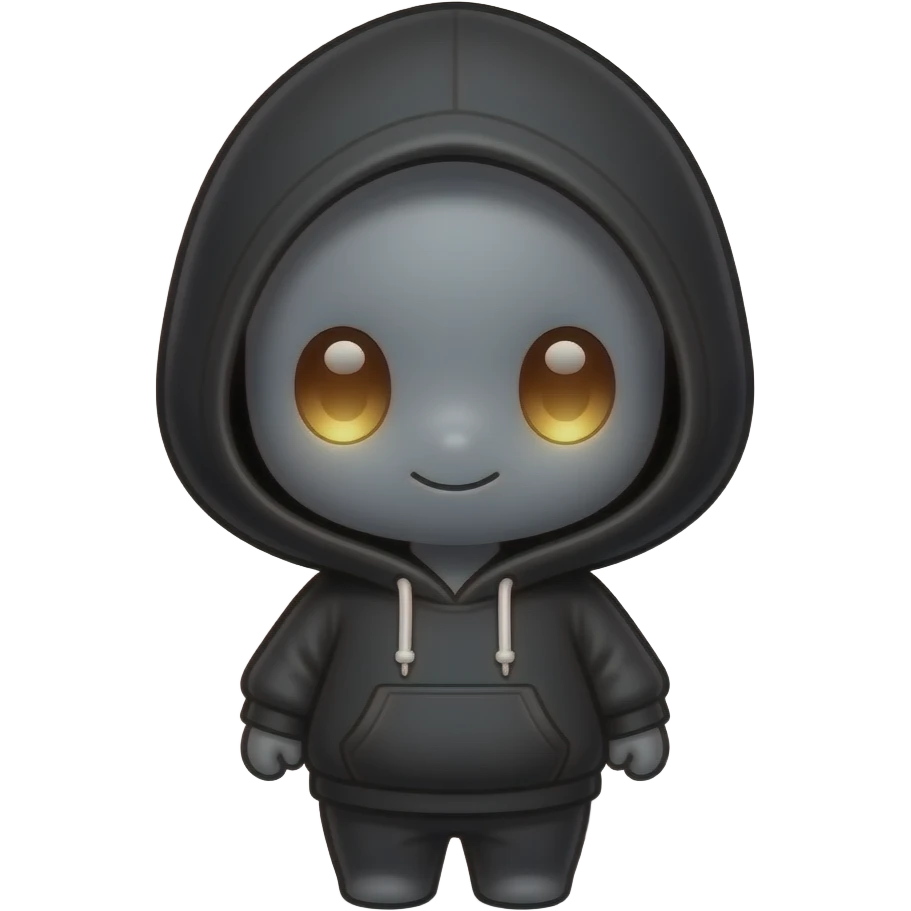 Animated Twitch emote of a cute smoky spirit mascot, chibi style, made of soft dark gray smoke, glowing warm eyes, wearing a black hoodie, transparent background, square format, subtle floating smoke movement, slight glow pulse, clean bold outline, high contrast, cute and expressive emoji