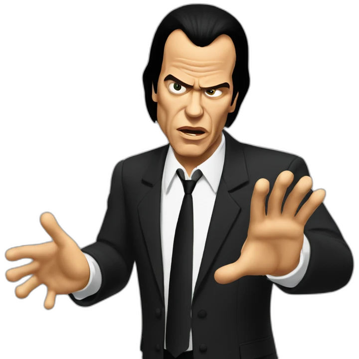 Vincent Vega from Pulp Fiction with the hands gesturing confusion emoji