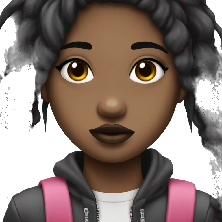 emo teenage girl with dark brown skin, heavy eyeliner, long and black hair, and a tongue piercing  emoji