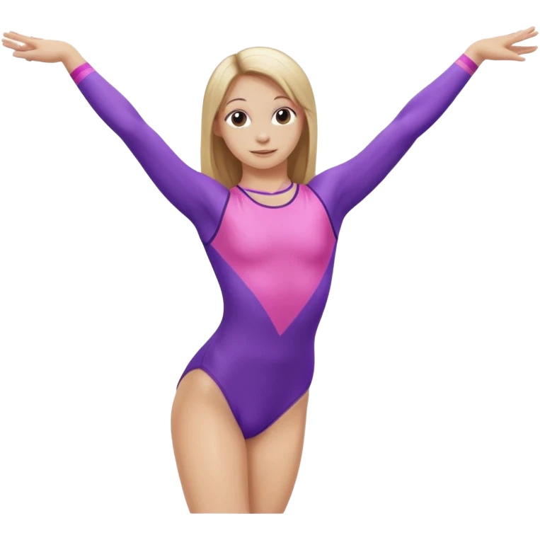 Gymnast with long dirty blonde straight hair wearing a pink and purple leotard emoji