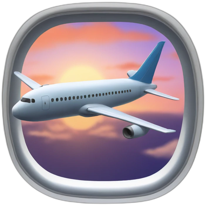 Airplane window with sunset emoji
