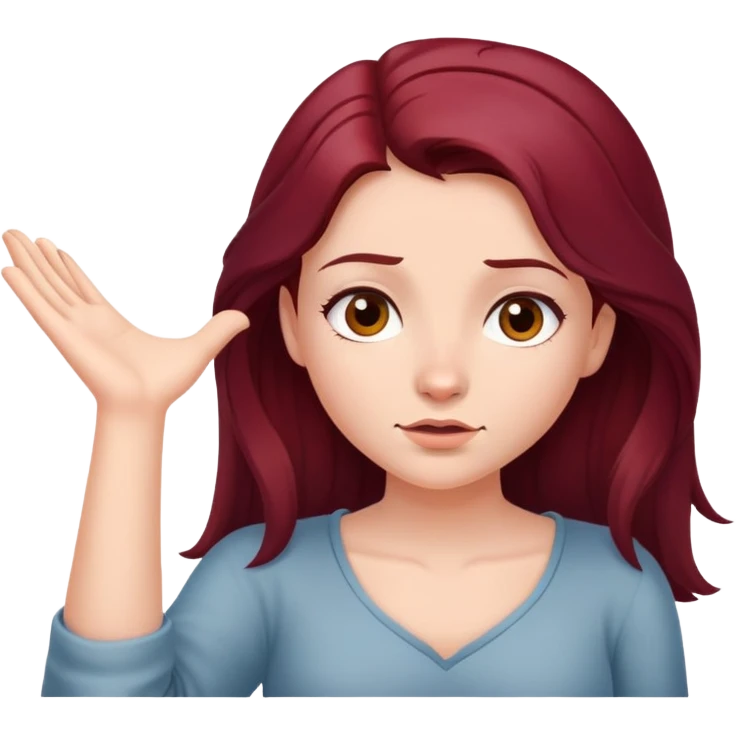 Beautiful long burgundy haired girl, shrugging shoulders emoji