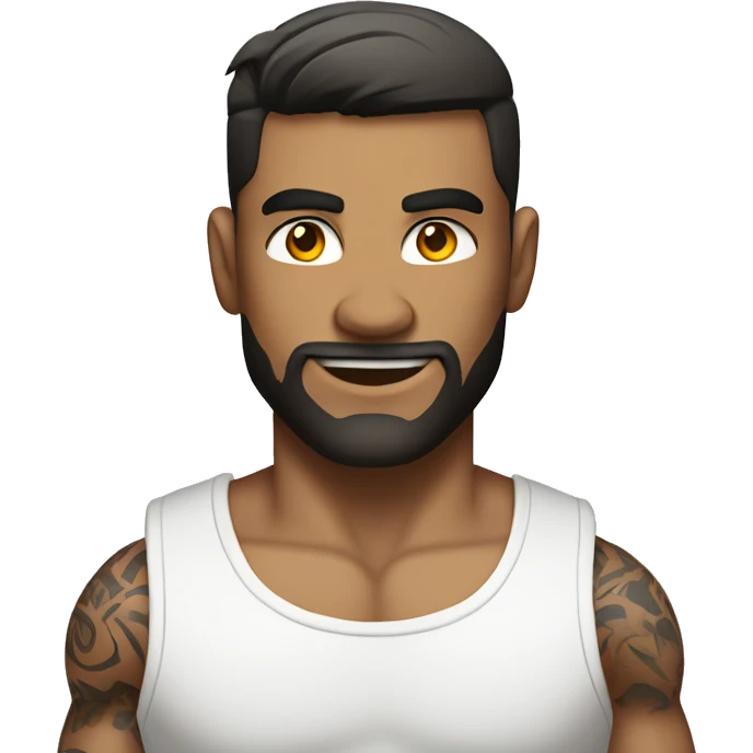 muscular male in white shirt with tattoos  emoji