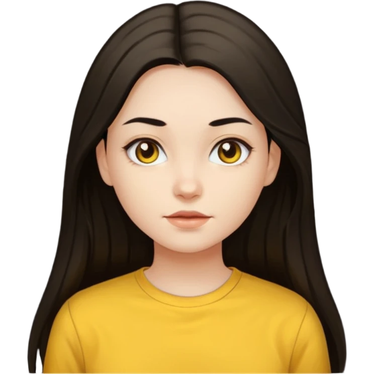girl on a laptop, long dark hair white skin and yellow shirt long sleeves emoji