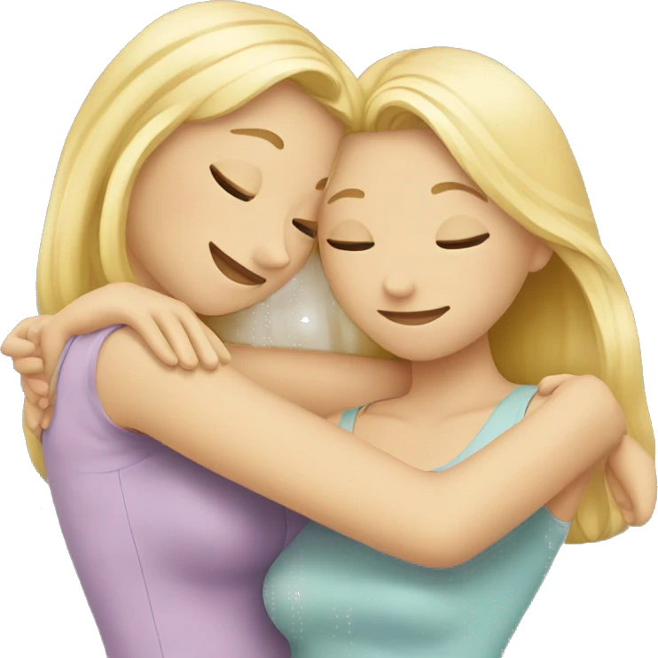 two blond girl friends hugging each other  emoji