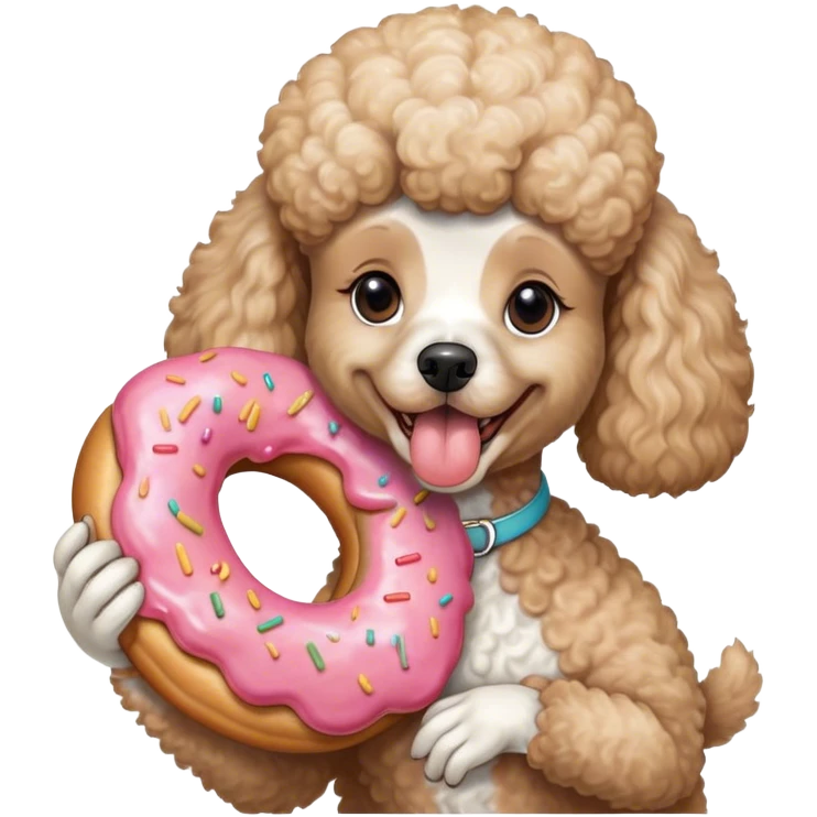 French poodle tamaño mediano hembra con una dona en la boca  emoji