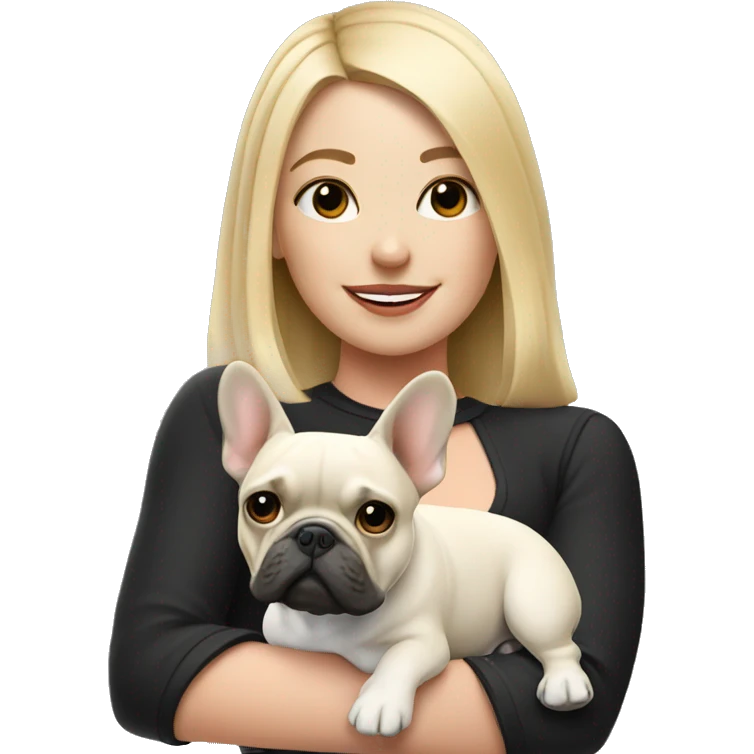 Blonde girl with black/white French bulldog emoji