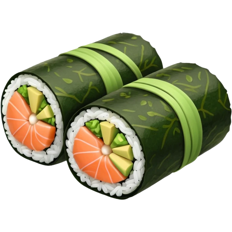 ["Salmon and avocado sushi roll wrapped in seaweed."] emoji