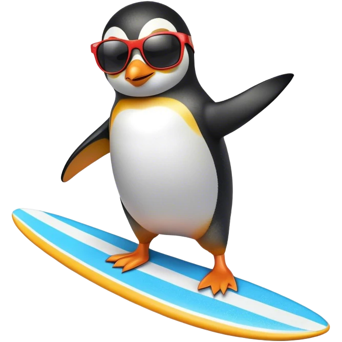Penguin surfing with sunglasses on emoji