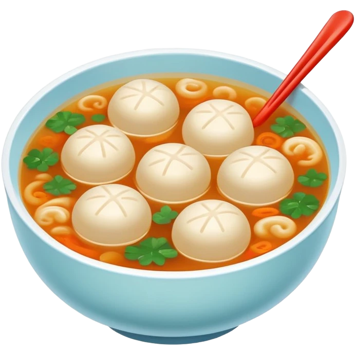 Fujian fish ball soup with clear broth in bowl, simplified emoji style with bold outlines and bright colors, cartoon style Southern Chinese breakfast Yu Wan Tang emoji