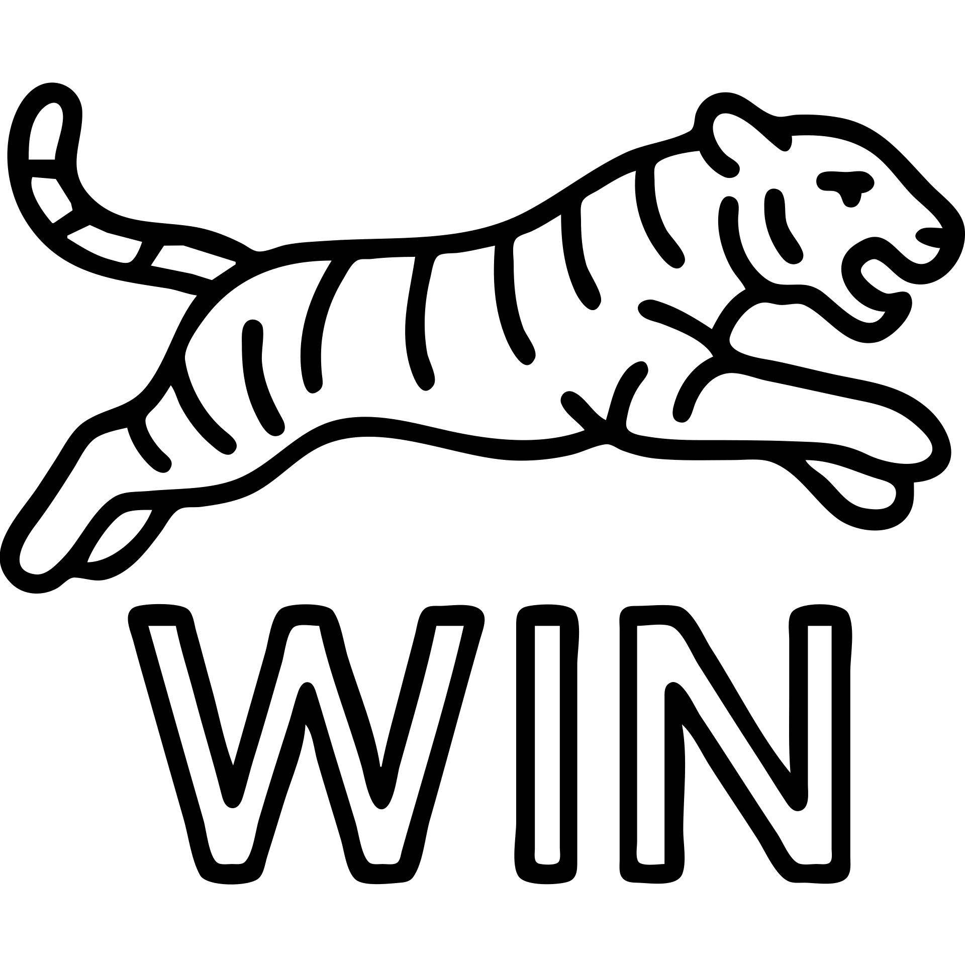 simple icon of Bengal tiger leaping over the word 'WIN', flat outlined icon style emoji