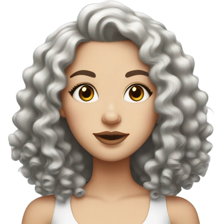 White girl, black thick curly hair, middle hair parting and juicy lips emoji