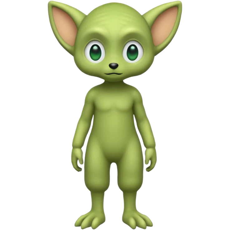 full body ...cute peacefull alien furry with 2 legs ....stands upright and looks intelligent ...wears clothing. not green..looks happy and cuddly... doesnt have eyes on face, there is a appendage coming from top of head with a single large eye emoji