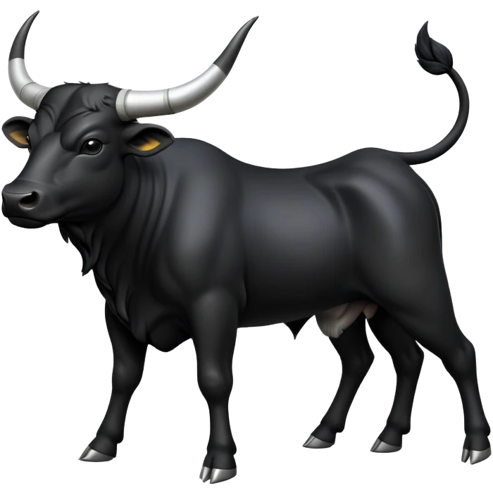 cinematic-[black bull]-realistic-full-body-standing-emoji,-tail-flicking-lazily,-head-tilted-dramatically,-sleek-[black]-fur,-simplified-yet-realistic-focused-features,-highly-detailed,-glowing-with-an-almost-sarcastic-glow emoji