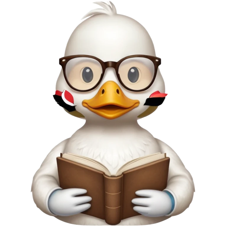white duck holding book wearing glasses emoji