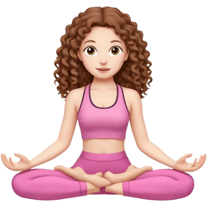 pale white girl with long brown curly hair yoga pink emoji