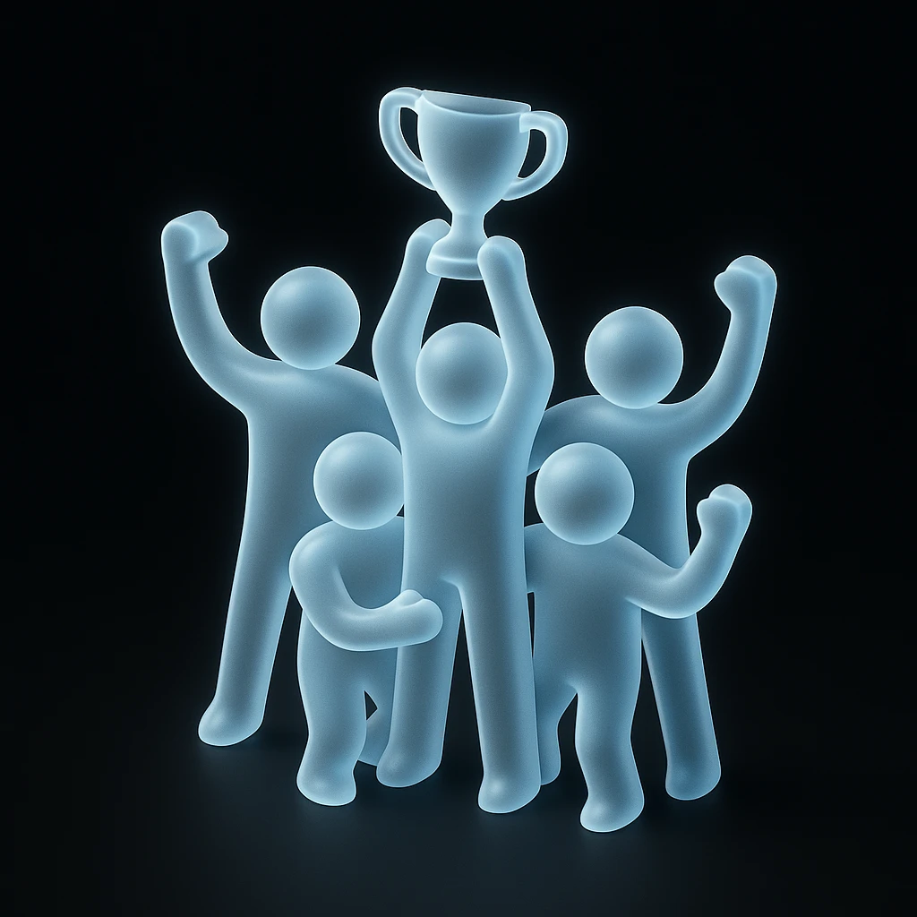 team celebrating with trophy emoji