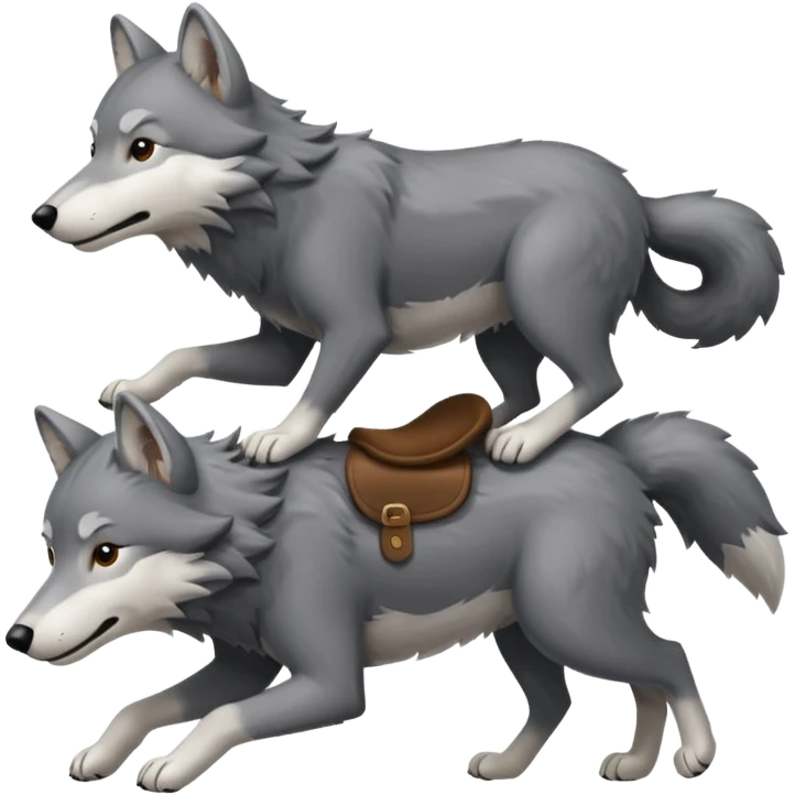 A wolf riding on the back of another little wolf emoji