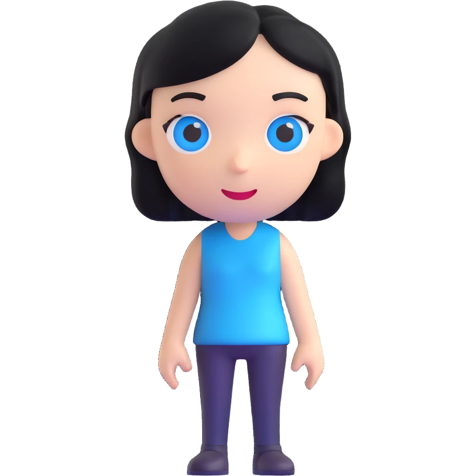 AI emoji character with black hair and blue eyes, standing straight forward emoji