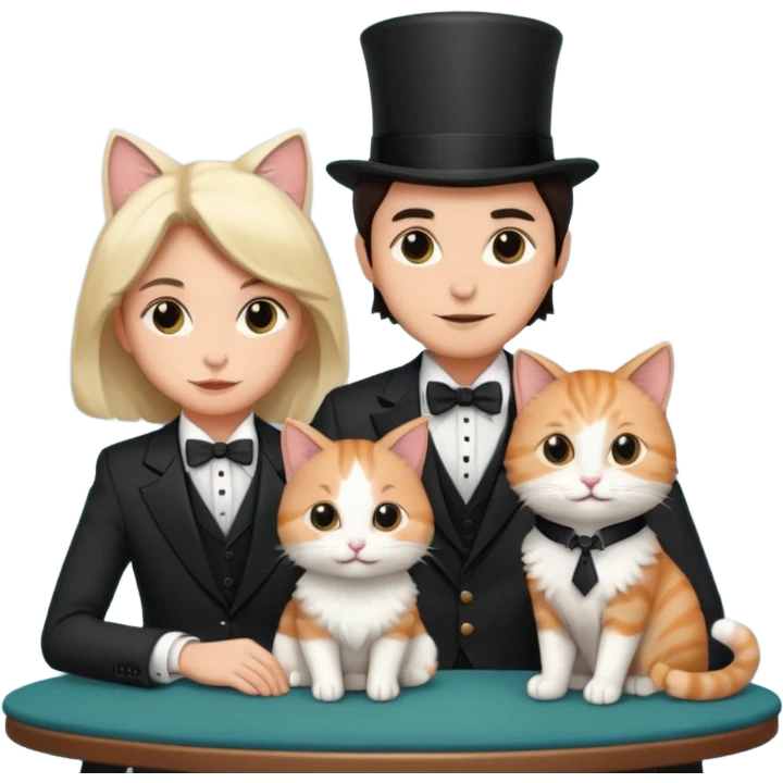 magician couple and their pet cat emoji