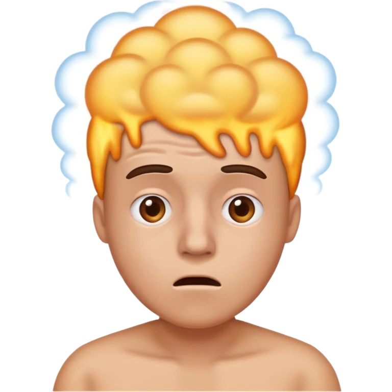 person at computer, head steaming from too much info emoji
