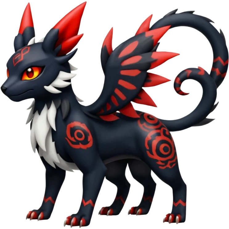 Handsome cool badass edgy Absol-Litten-Umbreon-Giratina-Pokémon-Fakémon-fusion-hybrid-creature, full body emoji