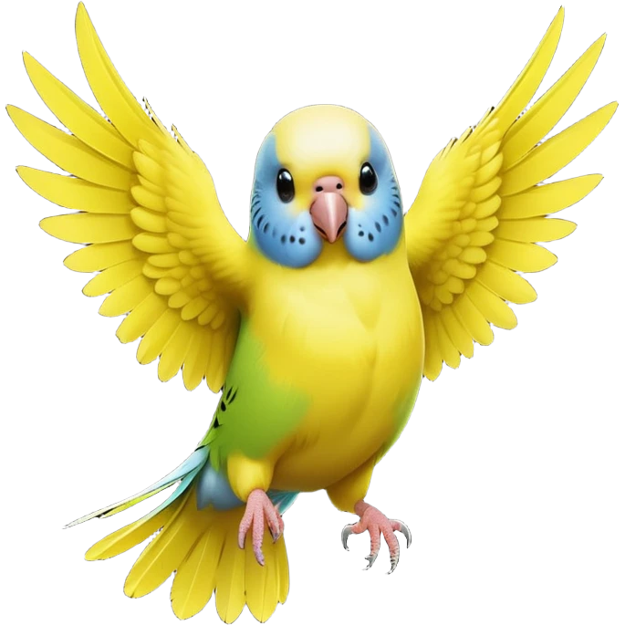cinematic-[budgie]-realistic-full-body-perched-emoji,-wings-out-flying,-head-tilted-dramatically,-sleek-[yellow]-feathers,-simplified-yet-realistic-focused-features,-highly-detailed,-glowing-with-an-almost-sarcastic-glow emoji