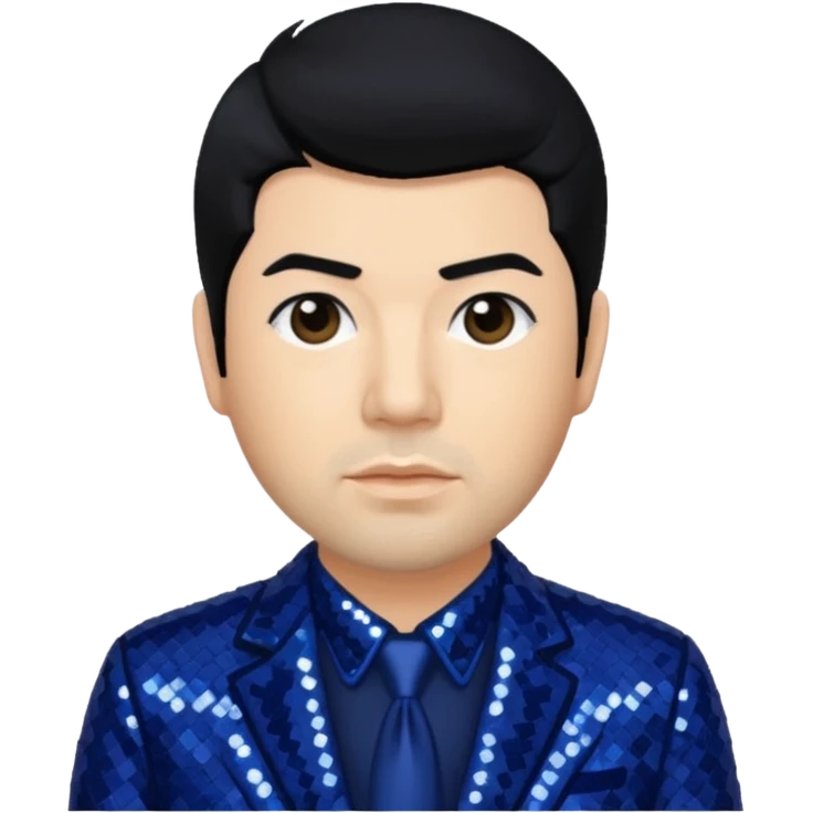 Chino Moreno with black hair, navy blue sequin outfit  emoji