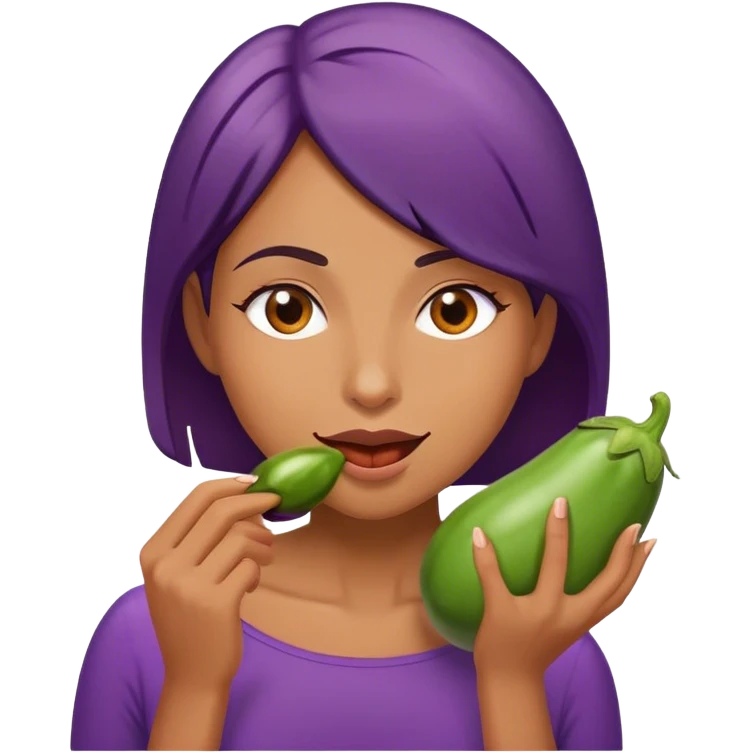 Woman eating an eggplant emoji