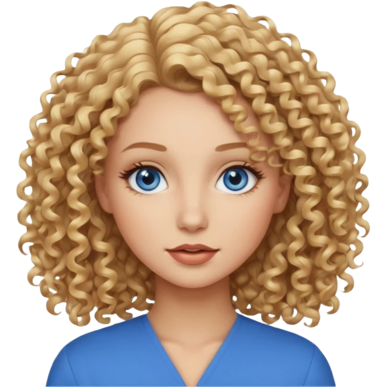 blondynka krecone wlosy i niebieskie oczy obrysowane usta na jasny braz emoji