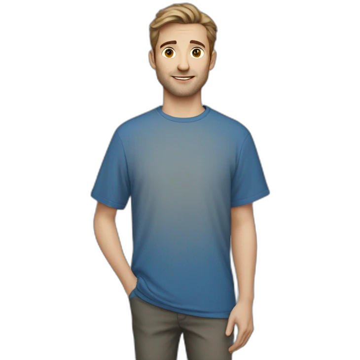 Bastien Soret wearing a blue t-shirt emoji