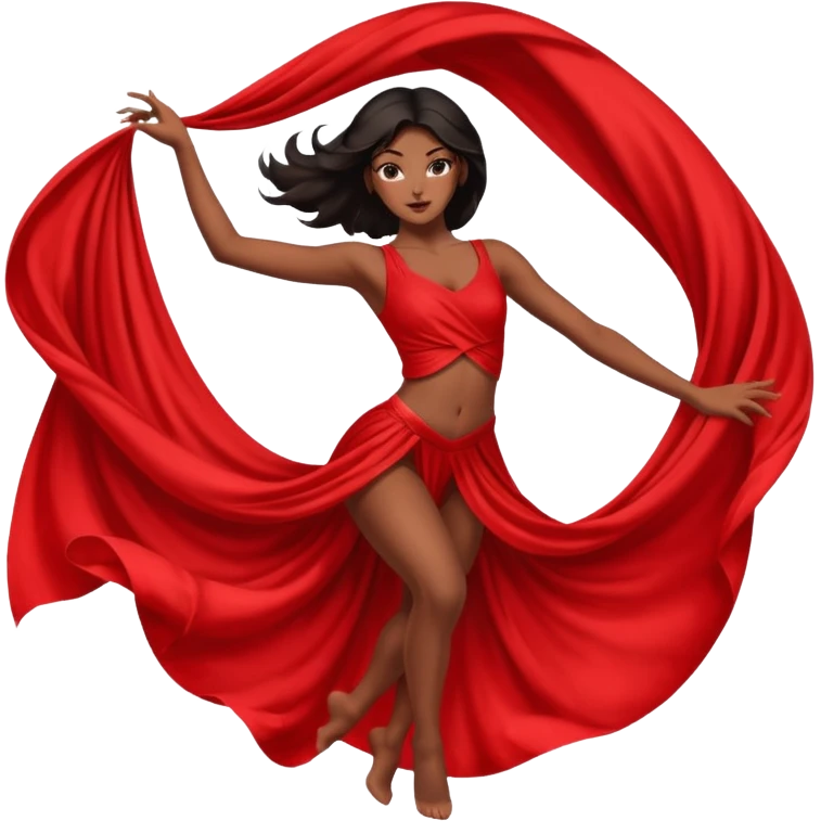 Emoji de una mujer pelinegra bailarina de danza aerea haciendo figuras en la tela emoji