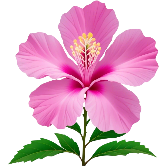 Cinematic Realistic image of a Mugunghwa flower (Rose of Sharon), rendered with delicate petal textures and vibrant pink hues, set against a minimalist background with gentle, diffused lighting that highlights its national significance emoji