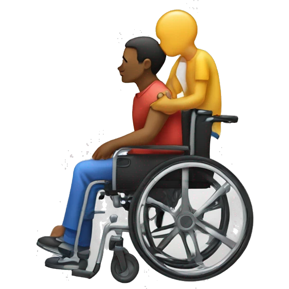 Handicap person with smaller person next to them kissing emoji