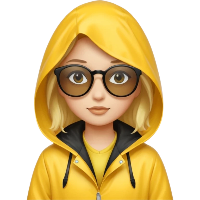 girl in yellow raincoat meme with black sunglasses emoji