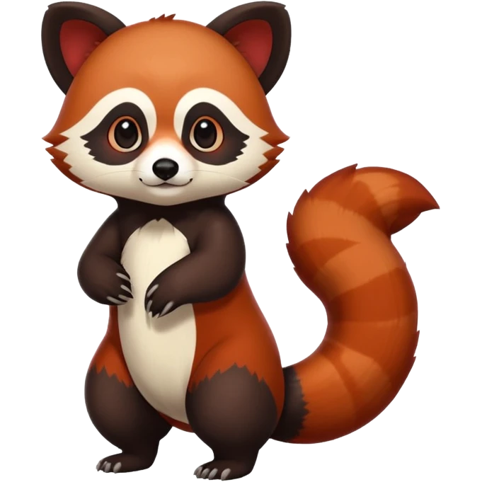 Cute cool white red dark-brown black red-panda-weasel-tanuki-animal hybrid Fakemon full body emoji
