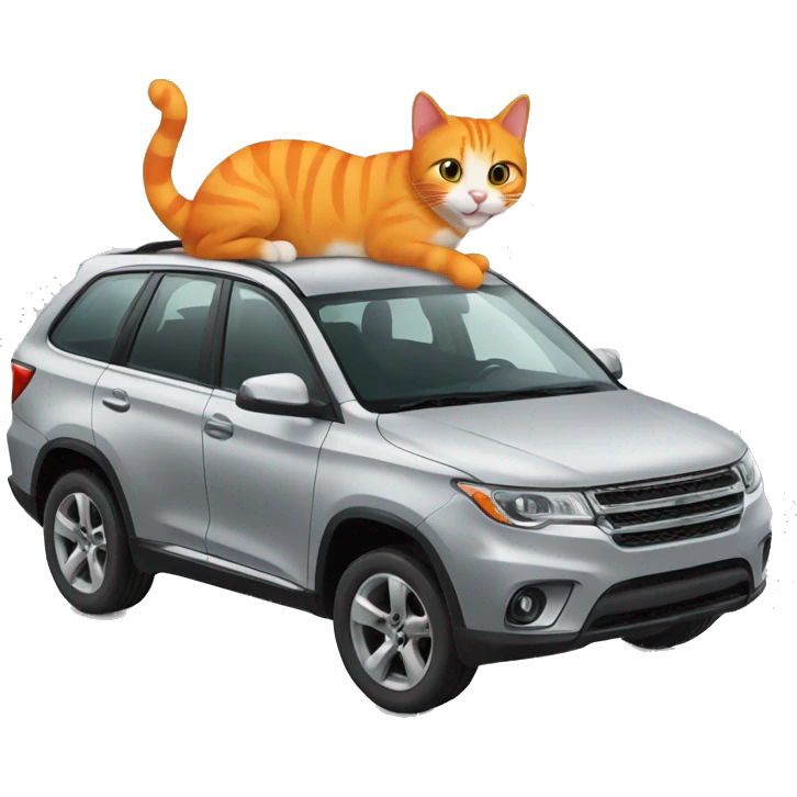 Grey car and orange cat smiling emoji