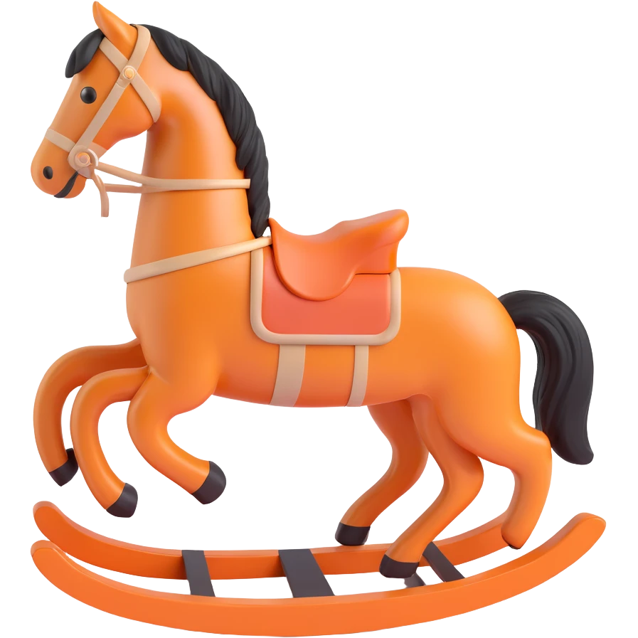 rocking horse, 3D, vintage, light wood, Hermès orange accents, hand-carved, no text emoji