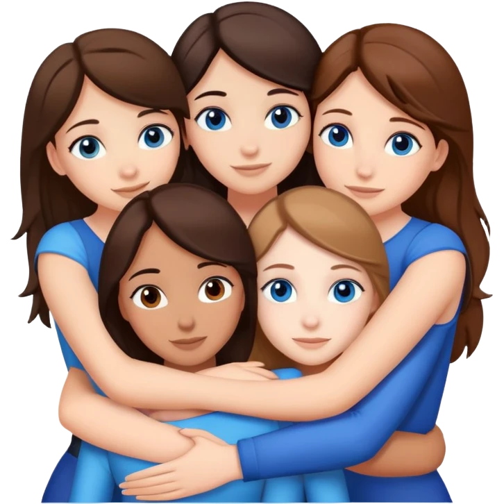 5 brunette white girls hugging 3 of them have brown eyes 2 have blue eyes emoji