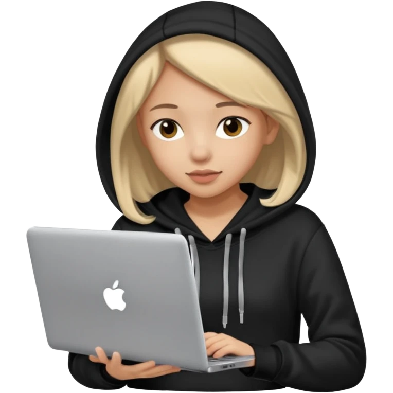 hacker girl with black hoodie and laptop emoji