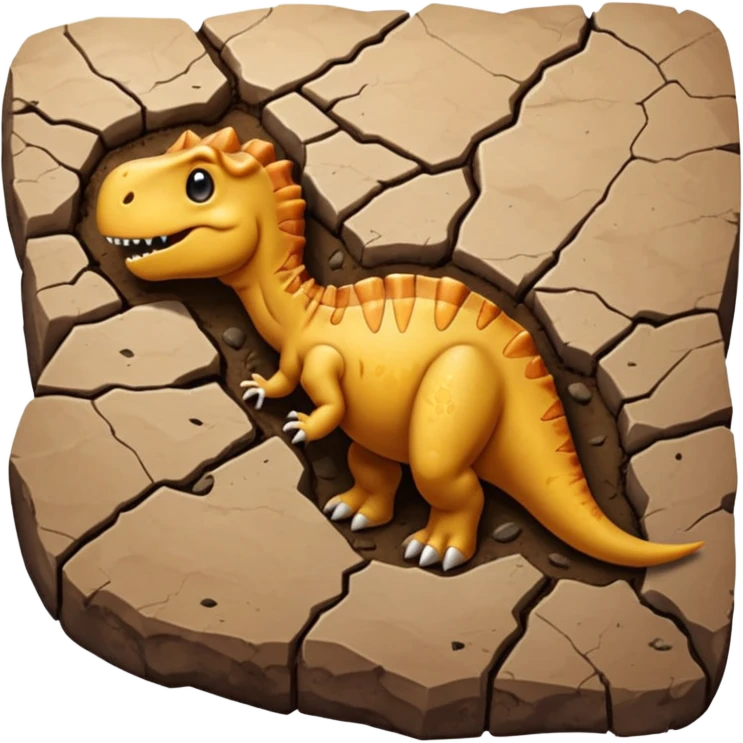 3D render of Dino Footprint, embedded in a chunk of rough sedimentary rock, cracked stone texture, ancient fossil aesthetic, deep indentation in dried brown mud, matte dry finish, Apple emoji style, isolated on white background --v 6.0 emoji