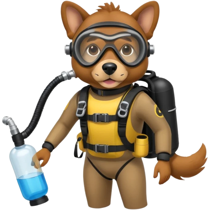 dog wearing scuba gear dive into the sea with diver mask and oxygen tank emoji