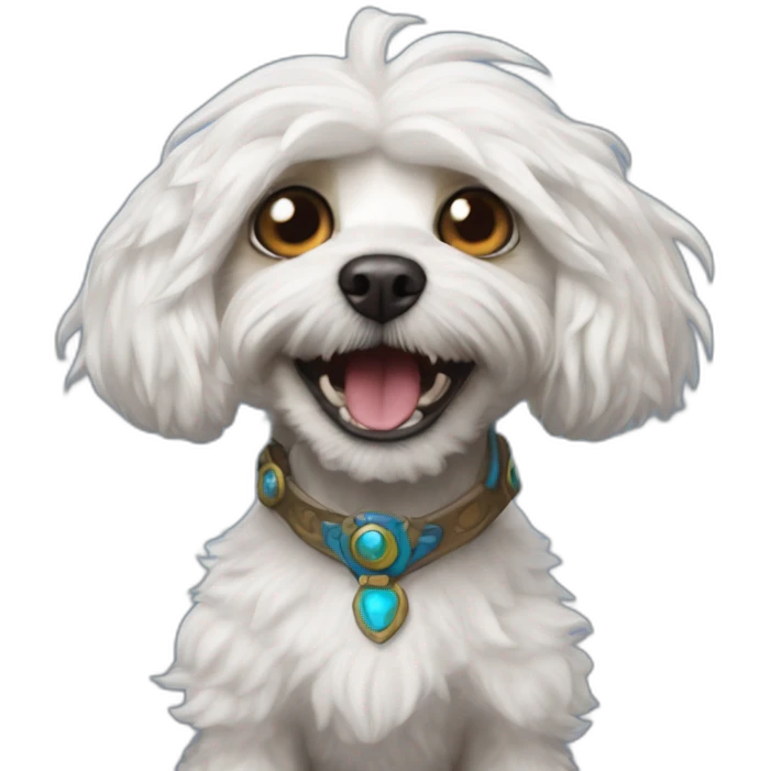 White cavapoo as wild Murloc from World of Warcraft  emoji
