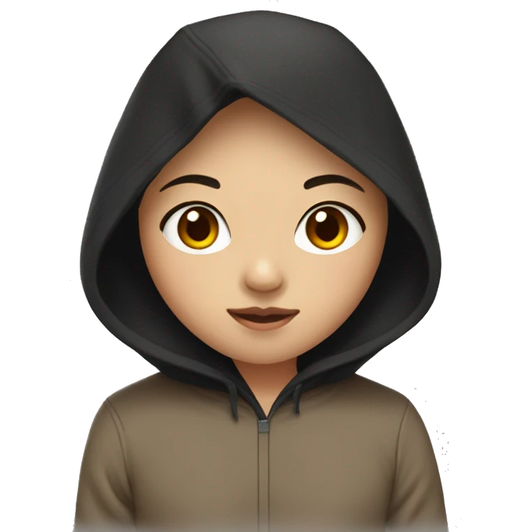 asian girl with black hair wearing light brown hoodie with black hood emoji